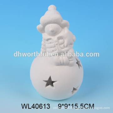 Personalized white porcelain christmas ornaments with snowman and snow ball